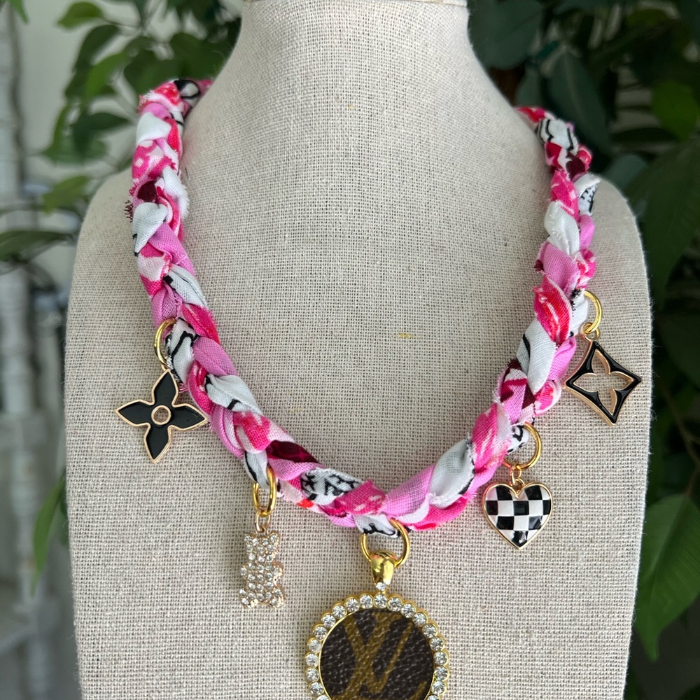 Pink and White Charm Necklace